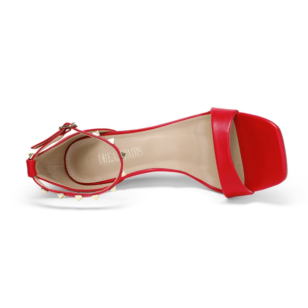 Women's Open Square Toe Stiletto Pump Sandals - RED PU - 4